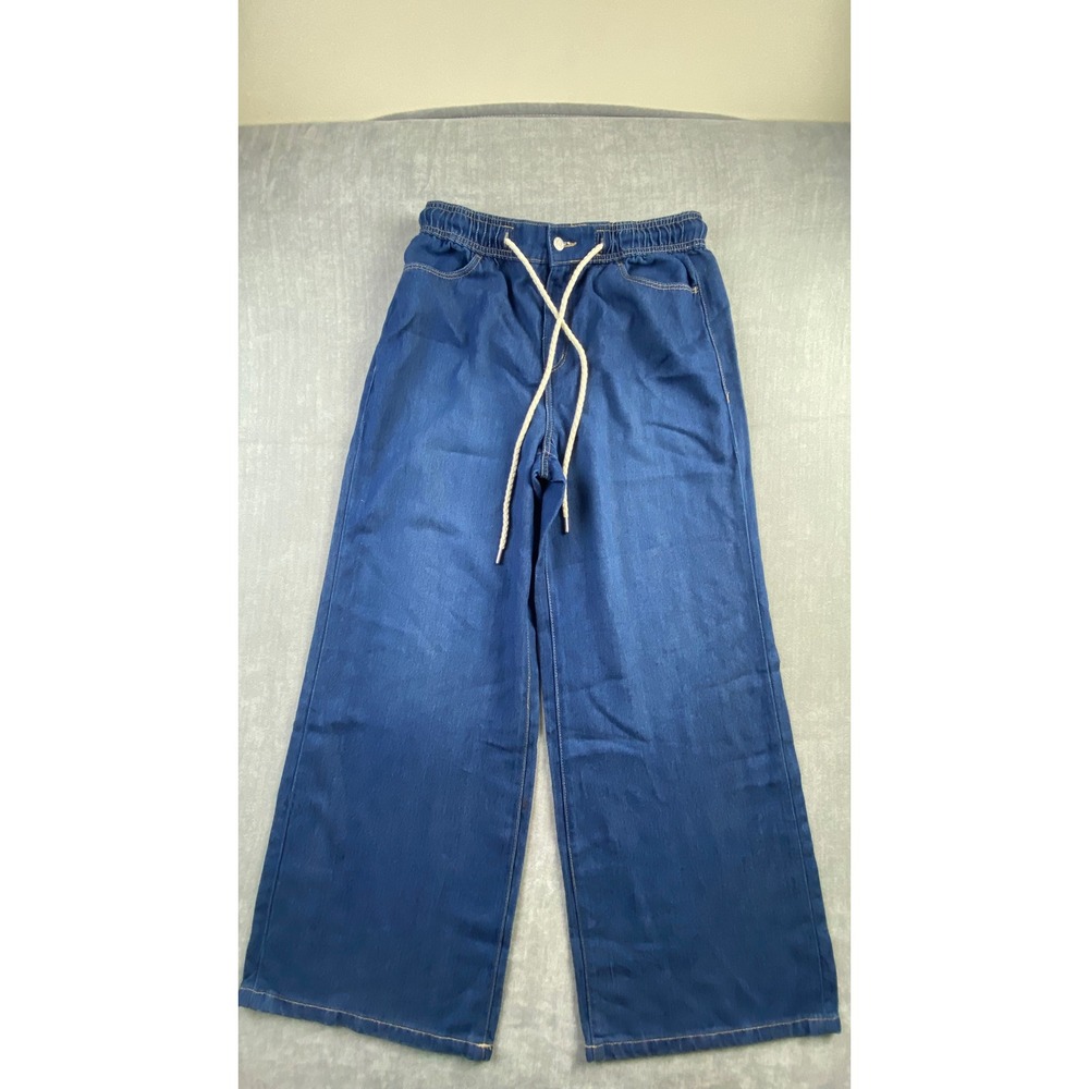 Loft The Palazzo High Rise Wide Leg Drawstring Denim Jeans‎ Blue Size 30/10 NEW